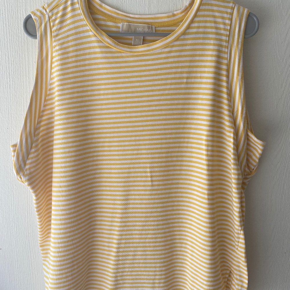Womens Michael Kor sleeveless t-shirt yellow and white stripe.